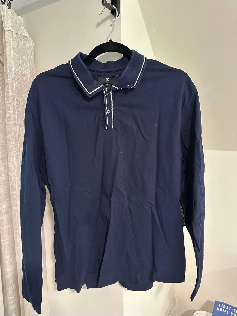 Banana Republic Navy Long-Sleeve Polo with White Contrast Trim
